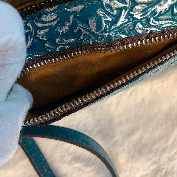 NWT Patricia Nash Aimee Teal Metallic Floret Tooled Crossbody P1085528 - Picture 11 of 14